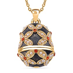 White Crystal & Multi Colour Enameld Egg Pendant with Chain (Size 24-2 Ext) in Yellow Gold Tone