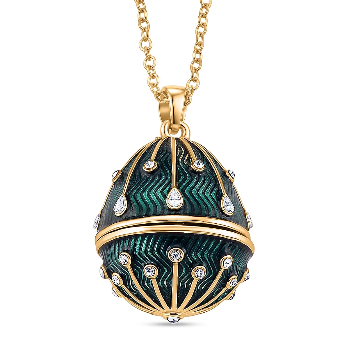 White Crystal & Multi Colour Enameld Egg Pendant with Chain (Size 24-2 Ext) in Yellow Gold Tone