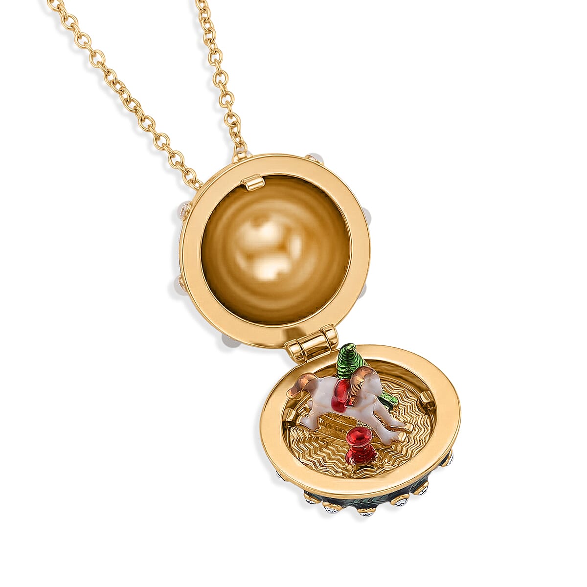 White Crystal & Multi Colour Enameld Egg Pendant with Chain (Size 24-2 Ext) in Yellow Gold Tone