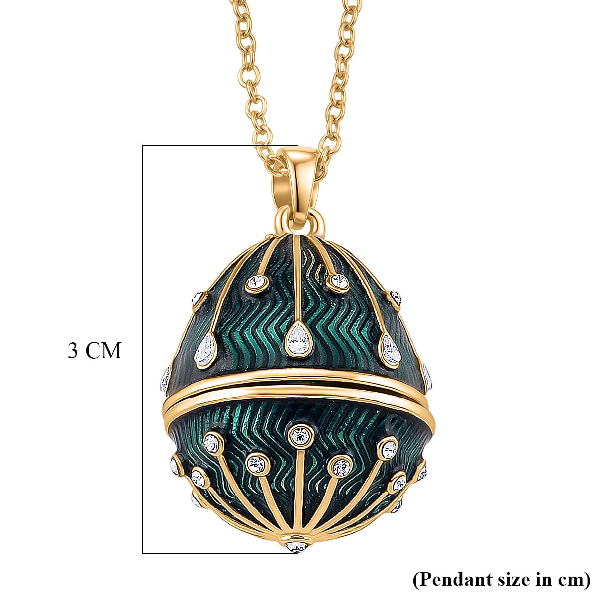 White Crystal & Multi Colour Enameld Egg Pendant with Chain (Size 24-2 Ext) in Yellow Gold Tone
