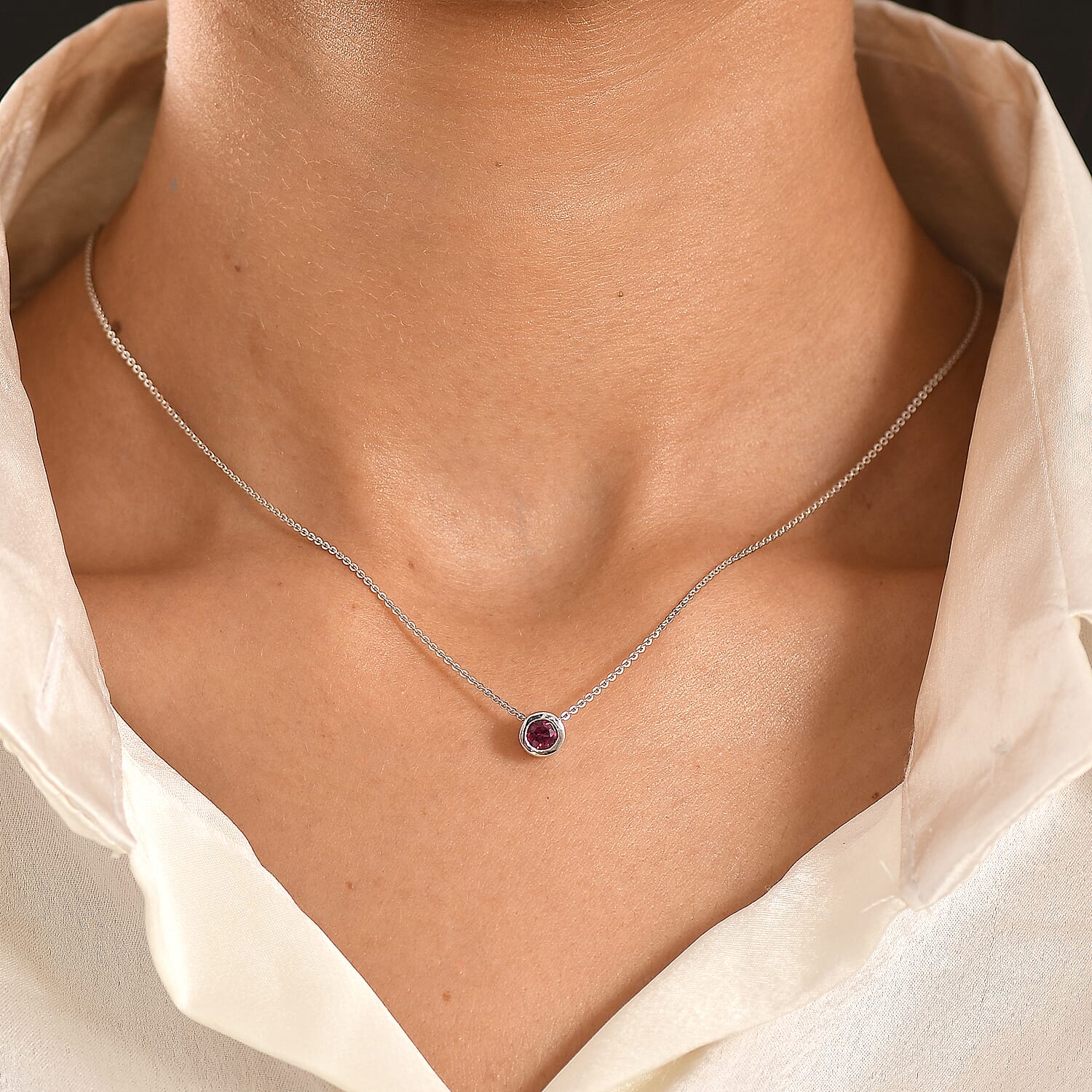 Rachel Galley - AAA Rhodolite Garnet Pendant with Chain (Size 20) in Rhodium Overlay Sterling Silver