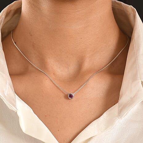 Rachel Galley - AAA Rhodolite Garnet Pendant with Chain (Size 20) in Rhodium Overlay Sterling Silver