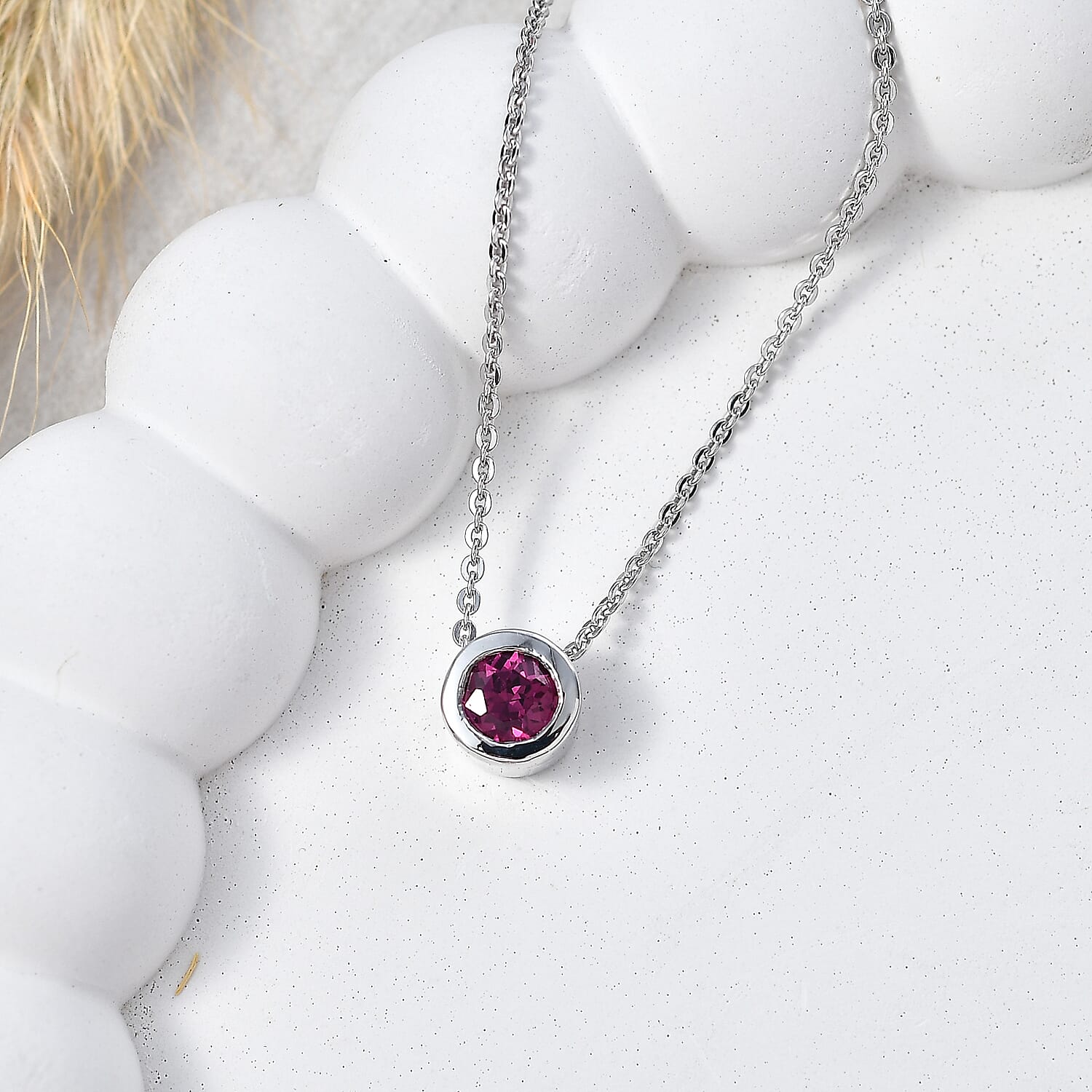 Rachel Galley - AAA Rhodolite Garnet Pendant with Chain (Size 20) in Rhodium Overlay Sterling Silver
