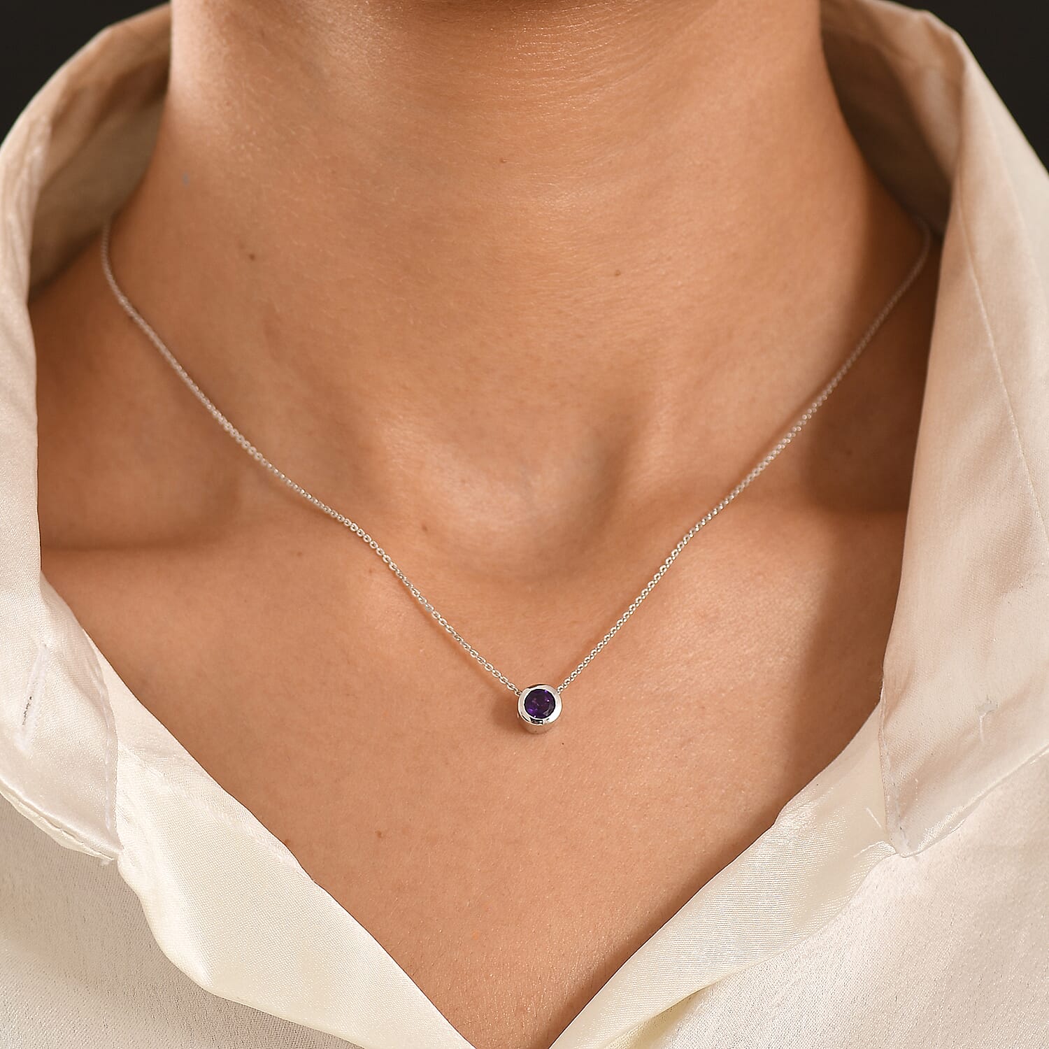 Rachel Galley - AAA African Amethyst Pendant with Chain (Size 20) in Rhodium Overlay Sterling Silver