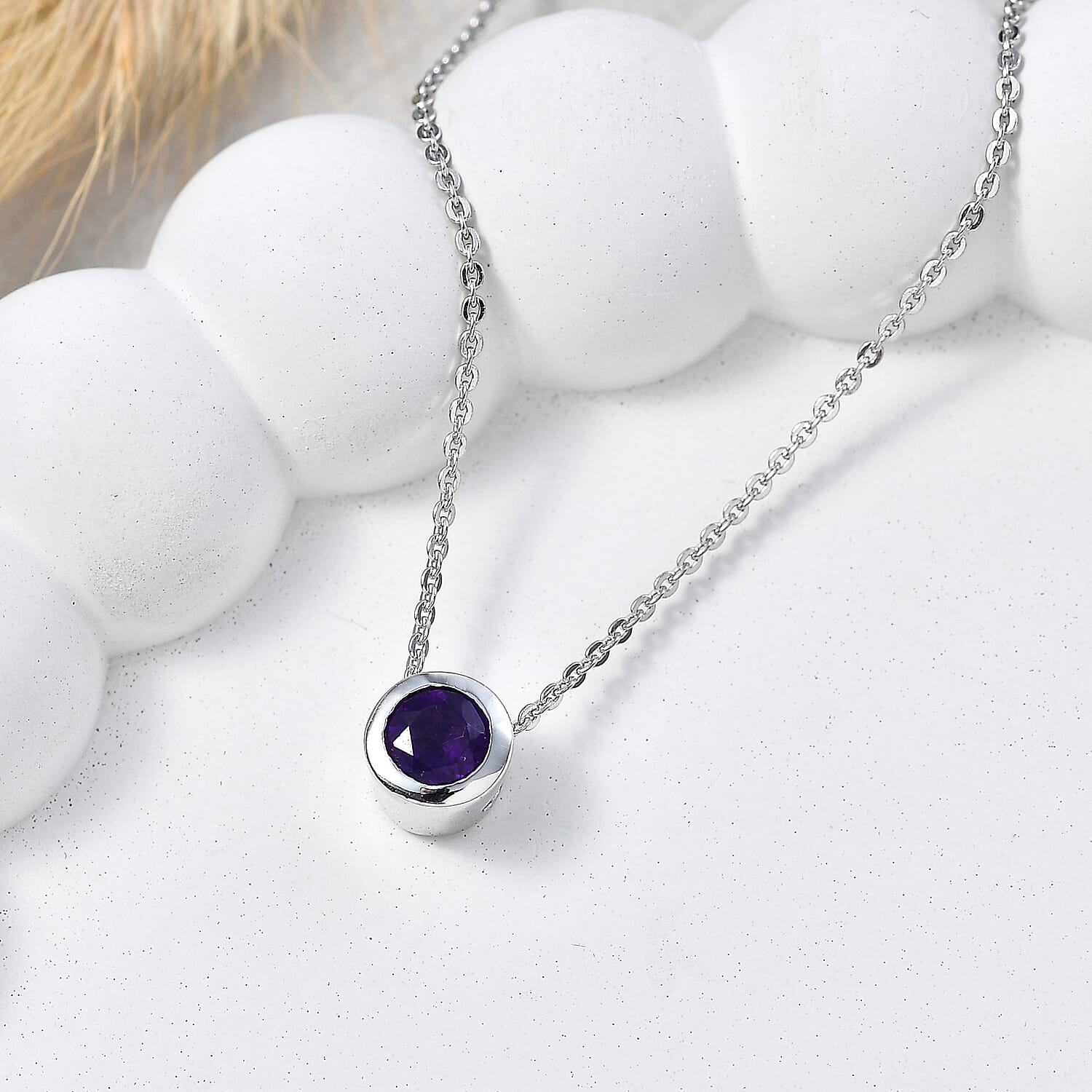 Rachel Galley - AAA African Amethyst Pendant with Chain (Size 20) in Rhodium Overlay Sterling Silver