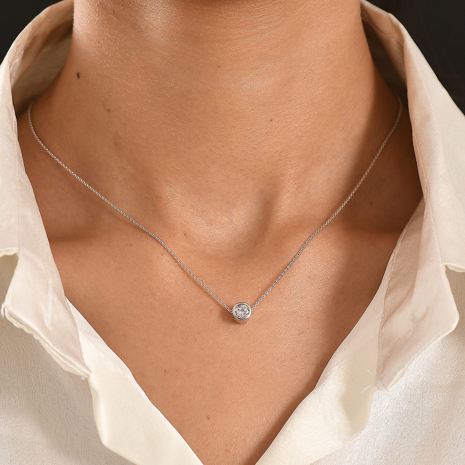 Rachel Galley - AAA White Topaz Pendant with Chain (Size 20) in Rhodium Overlay Sterling Silver