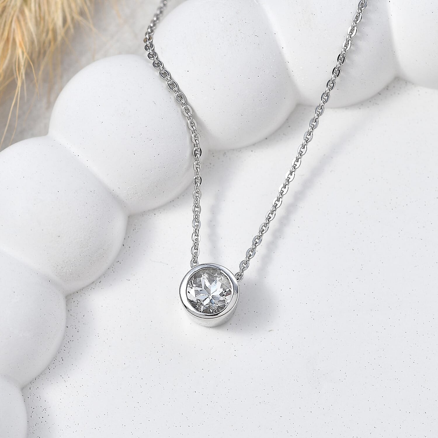 Rachel Galley - AAA White Topaz Pendant with Chain (Size 20) in Rhodium Overlay Sterling Silver