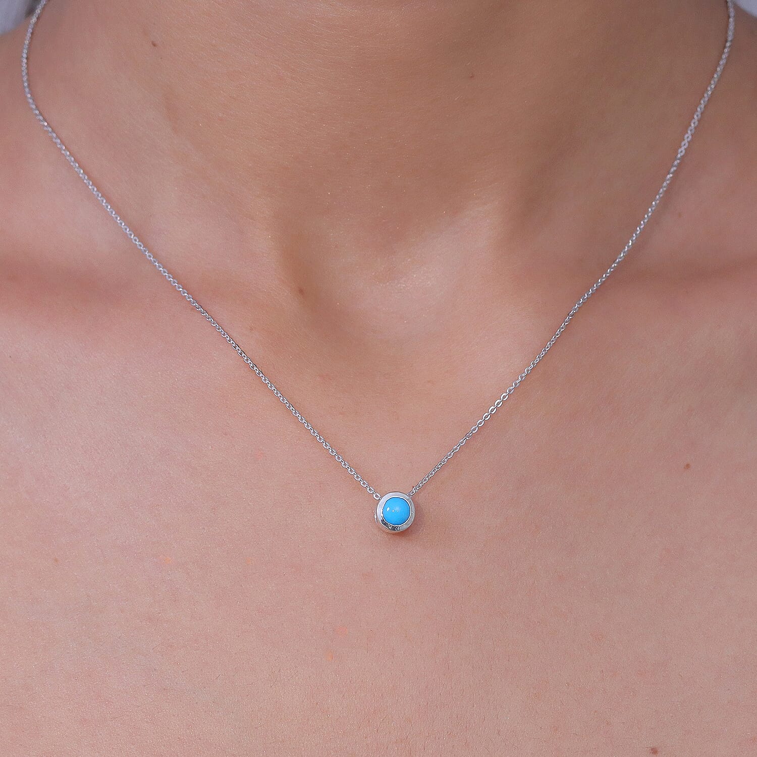 Rachel Galley - AAA Sleeping Beauty Turquoise Pendant with Chain (Size 20) in Rhodium Overlay Sterling Silver