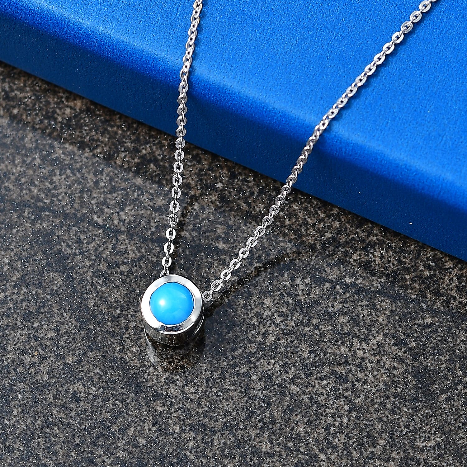 Rachel Galley - AAA Sleeping Beauty Turquoise Pendant with Chain (Size 20) in Rhodium Overlay Sterling Silver