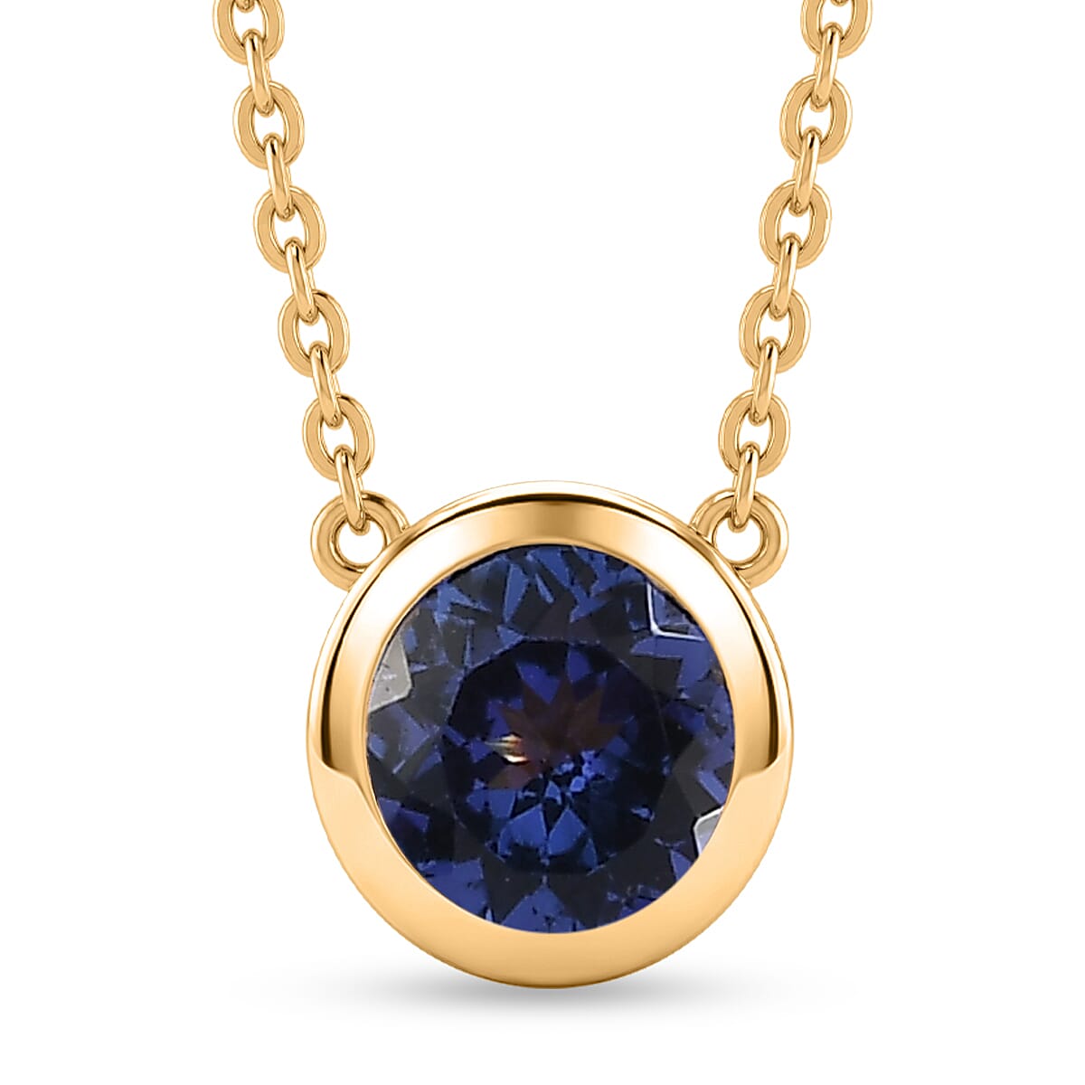 Rachel Galley - Tanzanite Solitaire Pendant with Chain (Size 20) in 18K Vermeil Yellow Gold Plated Sterling Silver