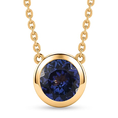 Rachel Galley - Tanzanite Solitaire Pendant with Chain (Size 20) in 18K Vermeil Yellow Gold Plated Sterling Silver