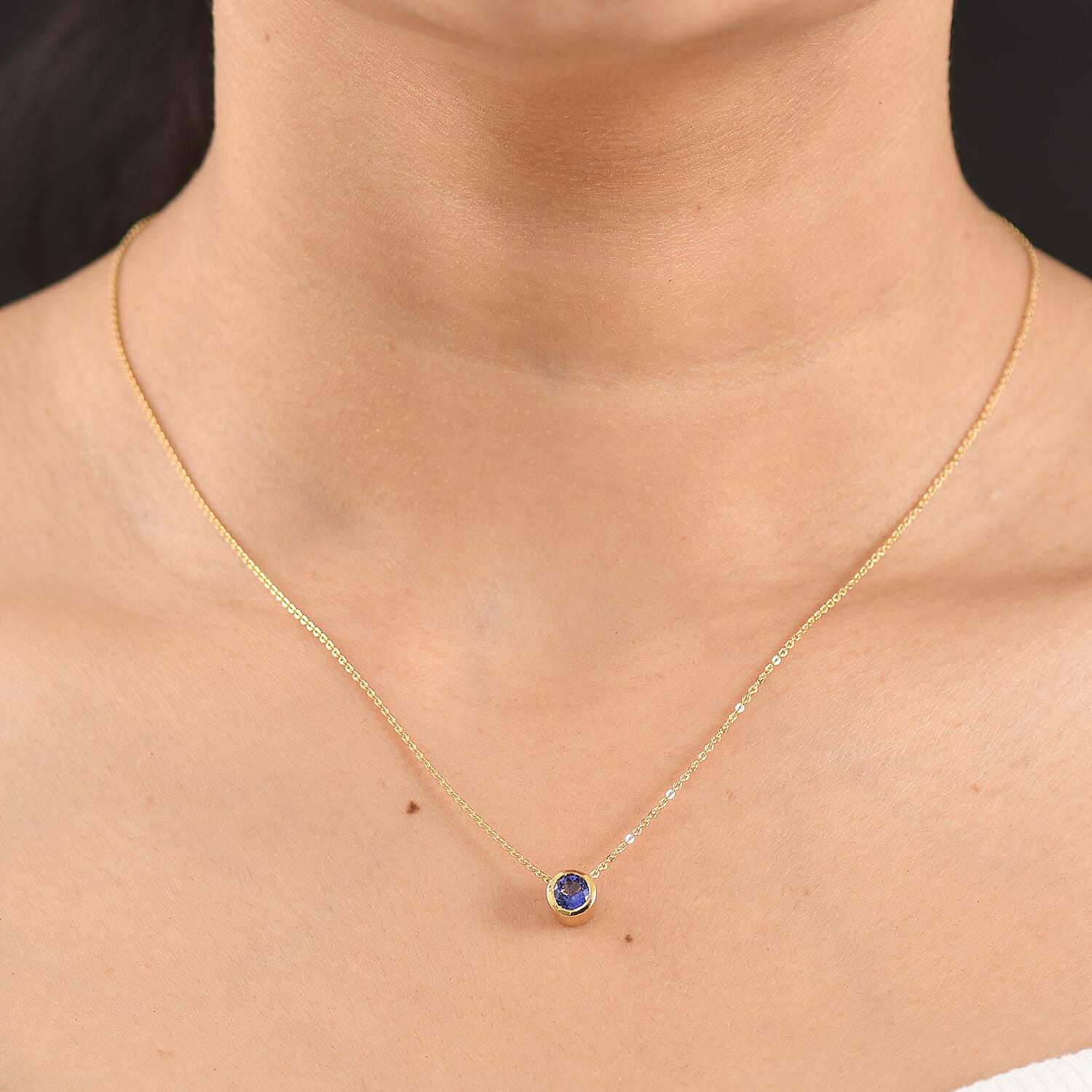 Rachel Galley - Tanzanite Solitaire Pendant with Chain (Size 20) in 18K Vermeil Yellow Gold Plated Sterling Silver