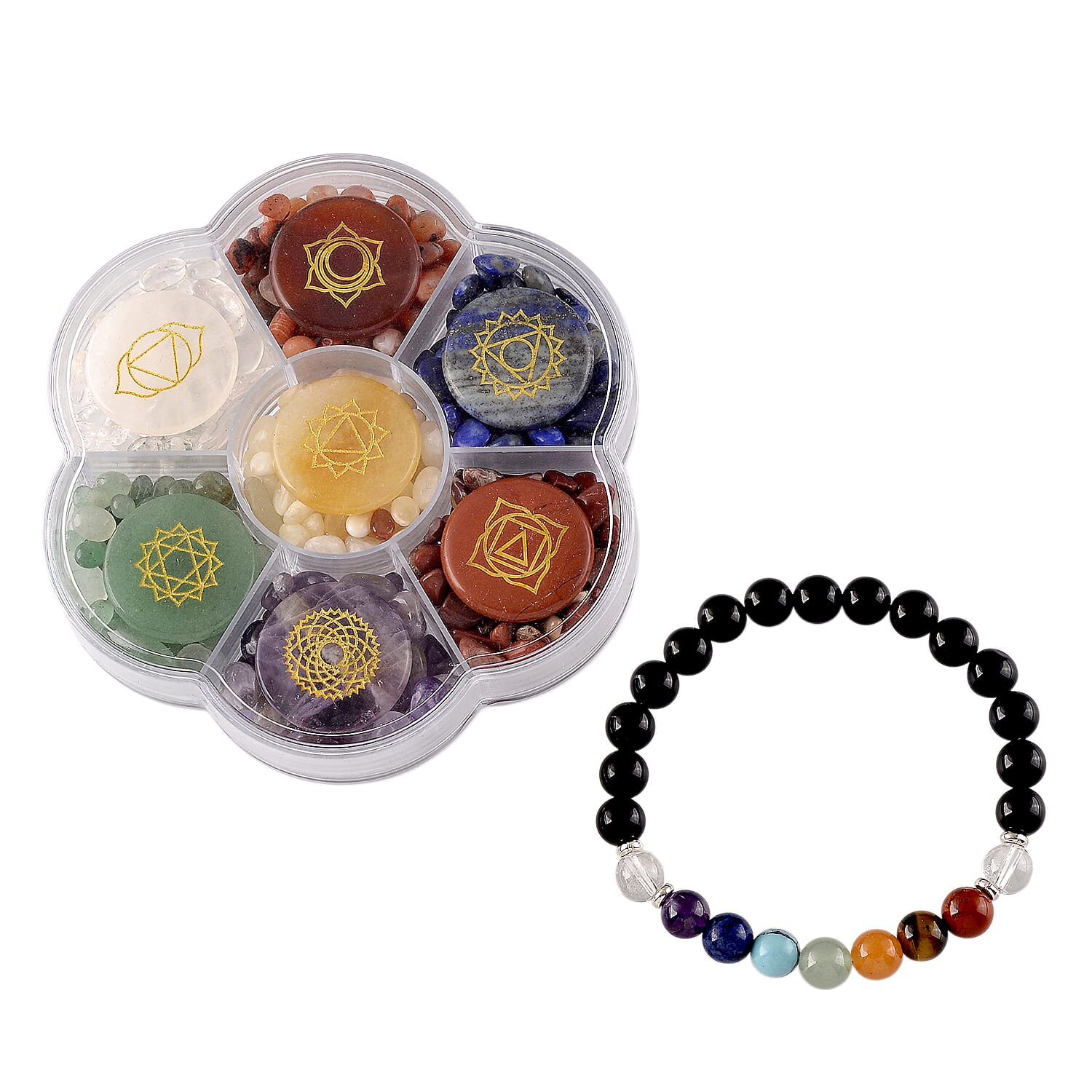 Close Out Deal- Set of 2 - Multi Gemstones Seven Chakra Healing Stones and  Stretchable Bracelet (Size - 7.5) &  780.00 Ct.