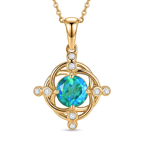 D'Joy - Peacock Triplet Quartz & White Zircon Pendant with Chain (Size 20) in Yellow Gold Plated Sterling Silver 1.56 Ct.