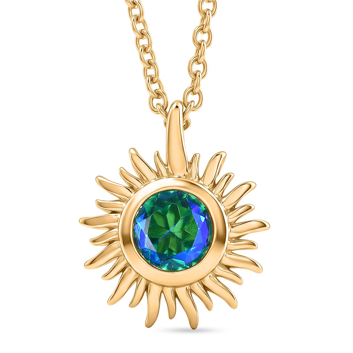 D'Joy - Peacock Triplet Quartz Pendant in Yellow Gold Plated Sterling Silver with Chain (Size 20)