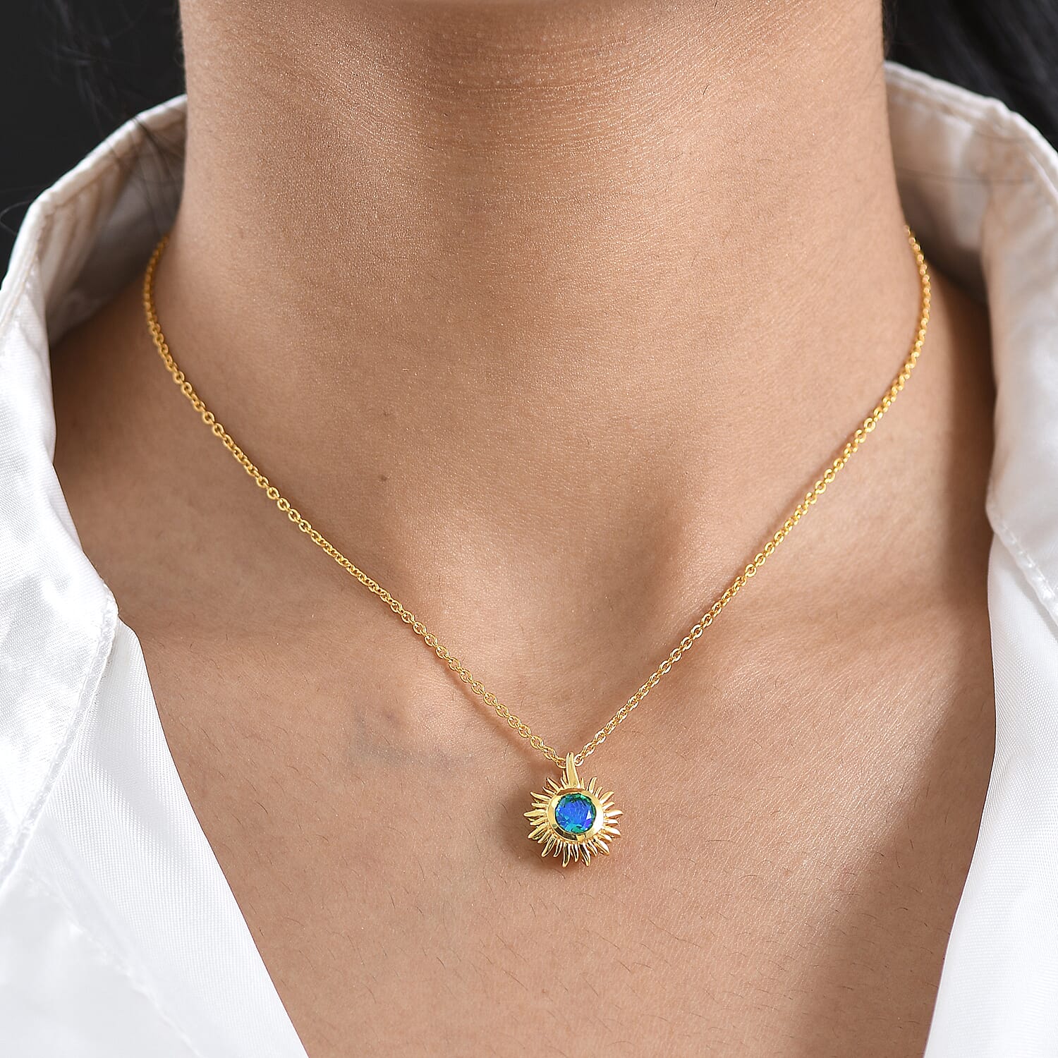 D'Joy - Peacock Triplet Quartz Pendant in Yellow Gold Plated Sterling Silver with Chain (Size 20)