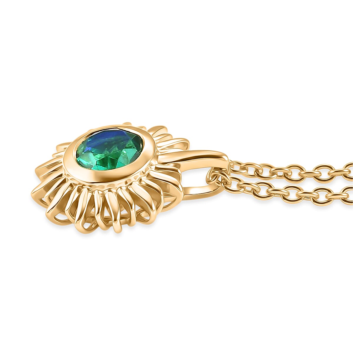 D'Joy - Peacock Triplet Quartz Pendant in Yellow Gold Plated Sterling Silver with Chain (Size 20)