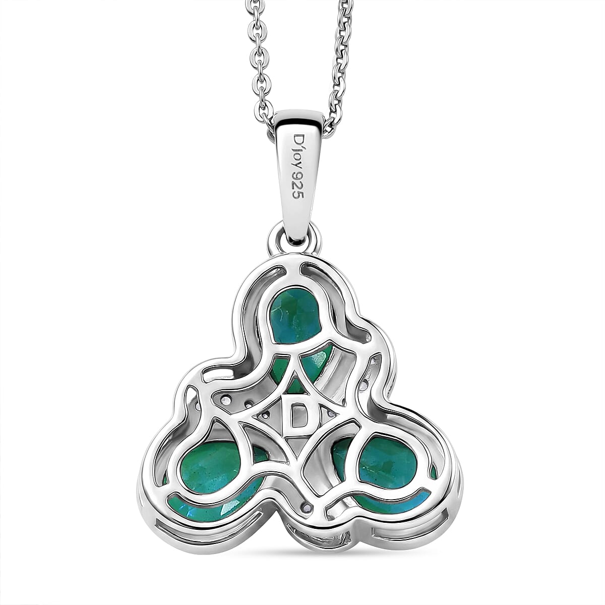 D'Joy - Peacock Triplet Quartz & White Zircon Pendant with Chain (Size 20) in Platinum Overlay Sterling Silver 2.45 Ct.