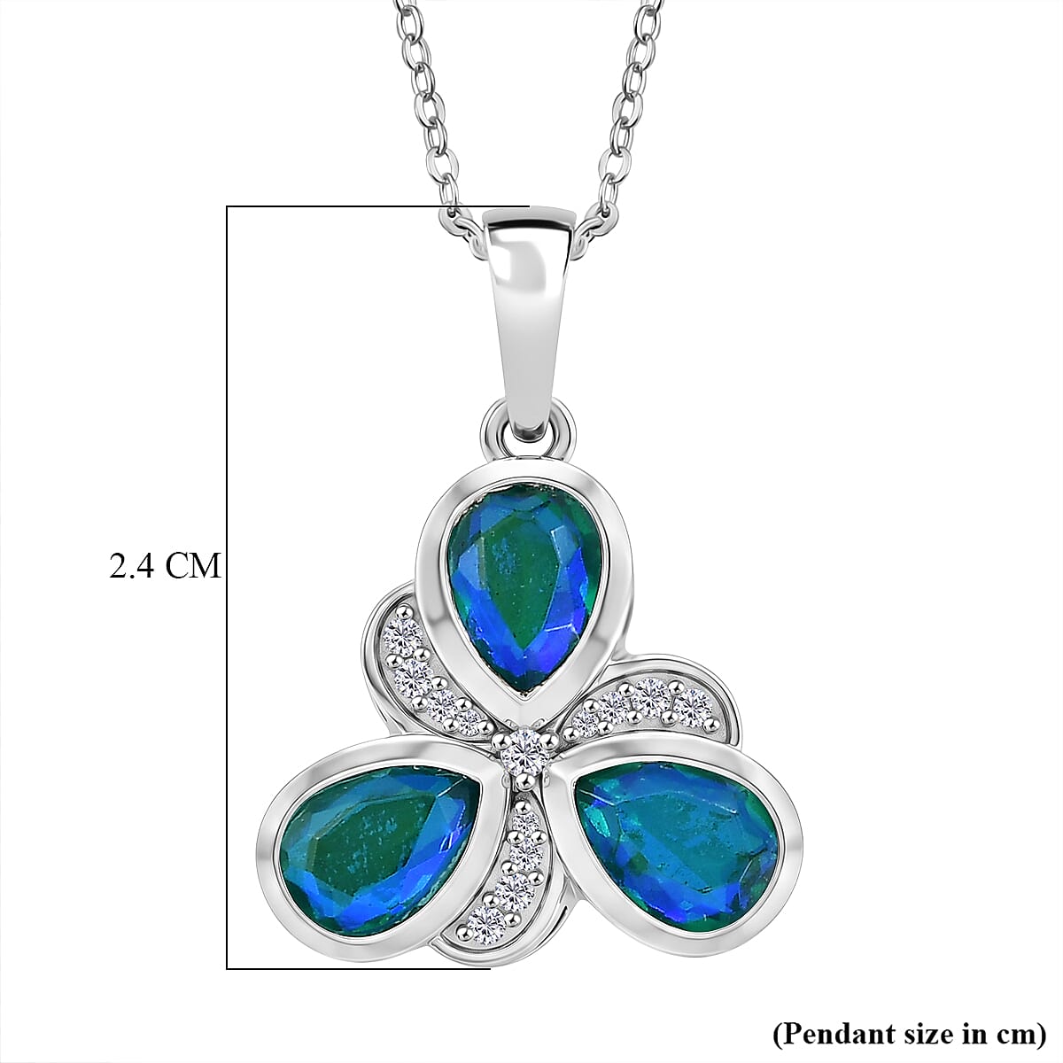 D'Joy - Peacock Triplet Quartz & White Zircon Pendant with Chain (Size 20) in Platinum Overlay Sterling Silver 2.45 Ct.