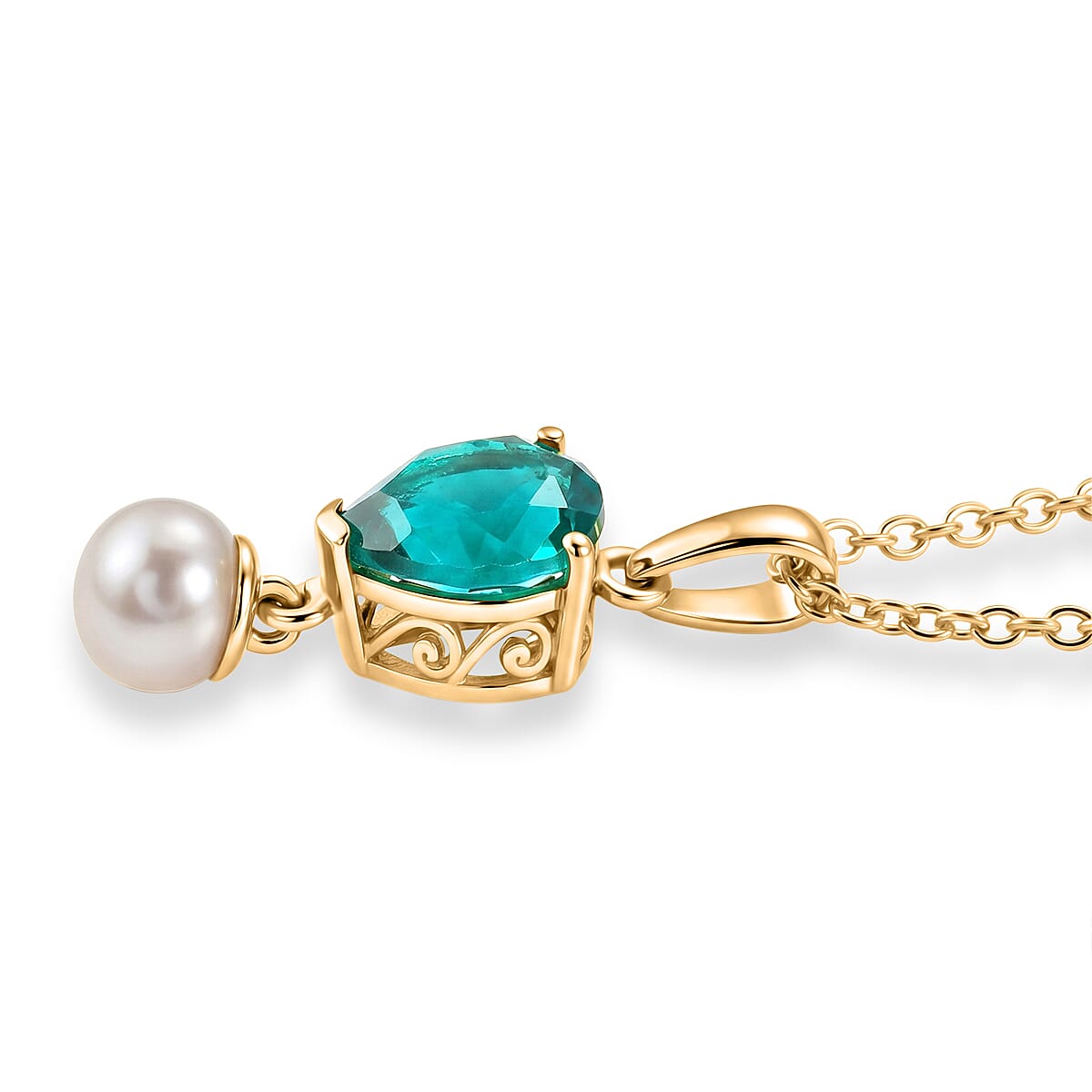 D'Joy - Peacock Triplet Quartz & Fresh Water Pearl Pendant in Yellow Gold Plated Sterling Silver with Chain (Size 20) 5.20 Ct.