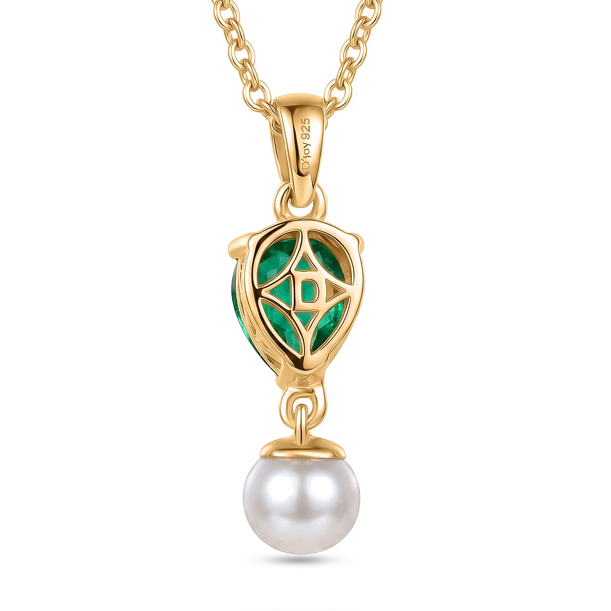 D'Joy - Peacock Triplet Quartz & Fresh Water Pearl Pendant in Yellow Gold Plated Sterling Silver with Chain (Size 20) 5.20 Ct.