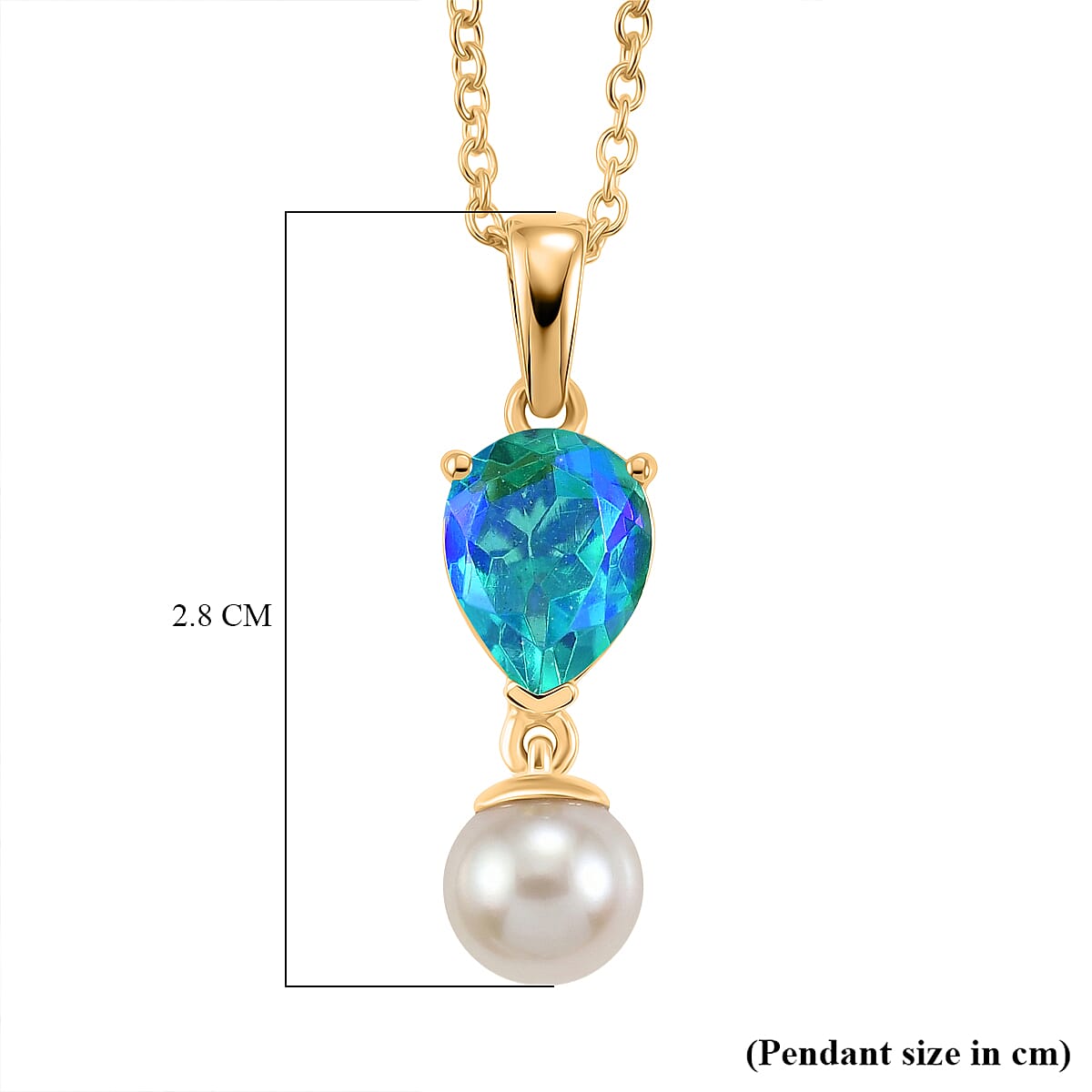 D'Joy - Peacock Triplet Quartz & Fresh Water Pearl Pendant in Yellow Gold Plated Sterling Silver with Chain (Size 20) 5.20 Ct.
