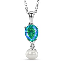 D'Joy - Peacock Triplet Quartz & Fresh Water Pearl Pendant in Yellow Gold Plated Sterling Silver with Chain (Size 20) 5.20 Ct.