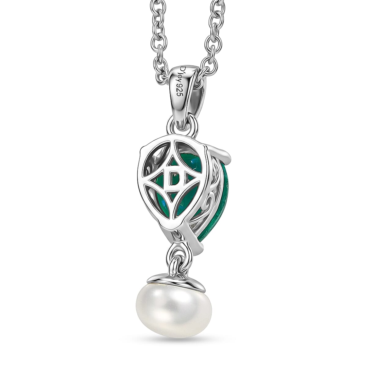 D'Joy - Peacock Triplet Quartz & Fresh Water Pearl Pendant in Platinum Overlay with Chain (Size 20) 5.20 Ct.