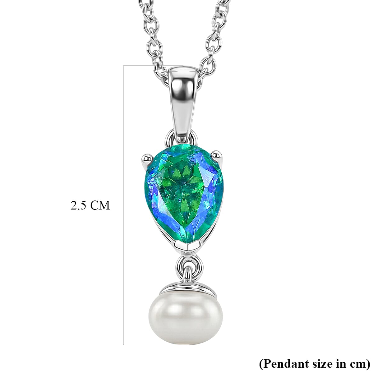 D'Joy - Peacock Triplet Quartz & Fresh Water Pearl Pendant in Platinum Overlay with Chain (Size 20) 5.20 Ct.