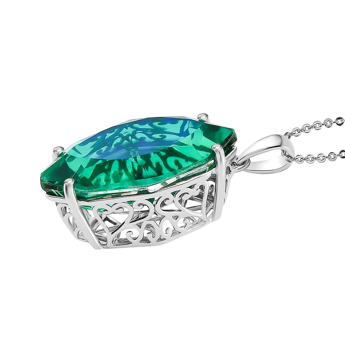 D'Joy - Peacock Triplet Quartz Pendant with Chain (Size 20) in Rhodium Overlay Sterling Silver 20.67 Ct.