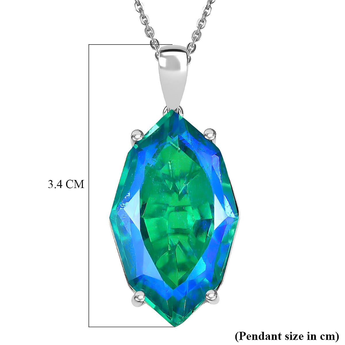 D'Joy - Peacock Triplet Quartz Pendant with Chain (Size 20) in Rhodium Overlay Sterling Silver 20.67 Ct.