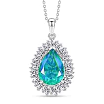 D'Joy - Peacock Triplet Quartz & Moissanite Halo Pendant with Chain (Size 20) in Rhodium Overlay Sterling Silver 6.60 Ct.