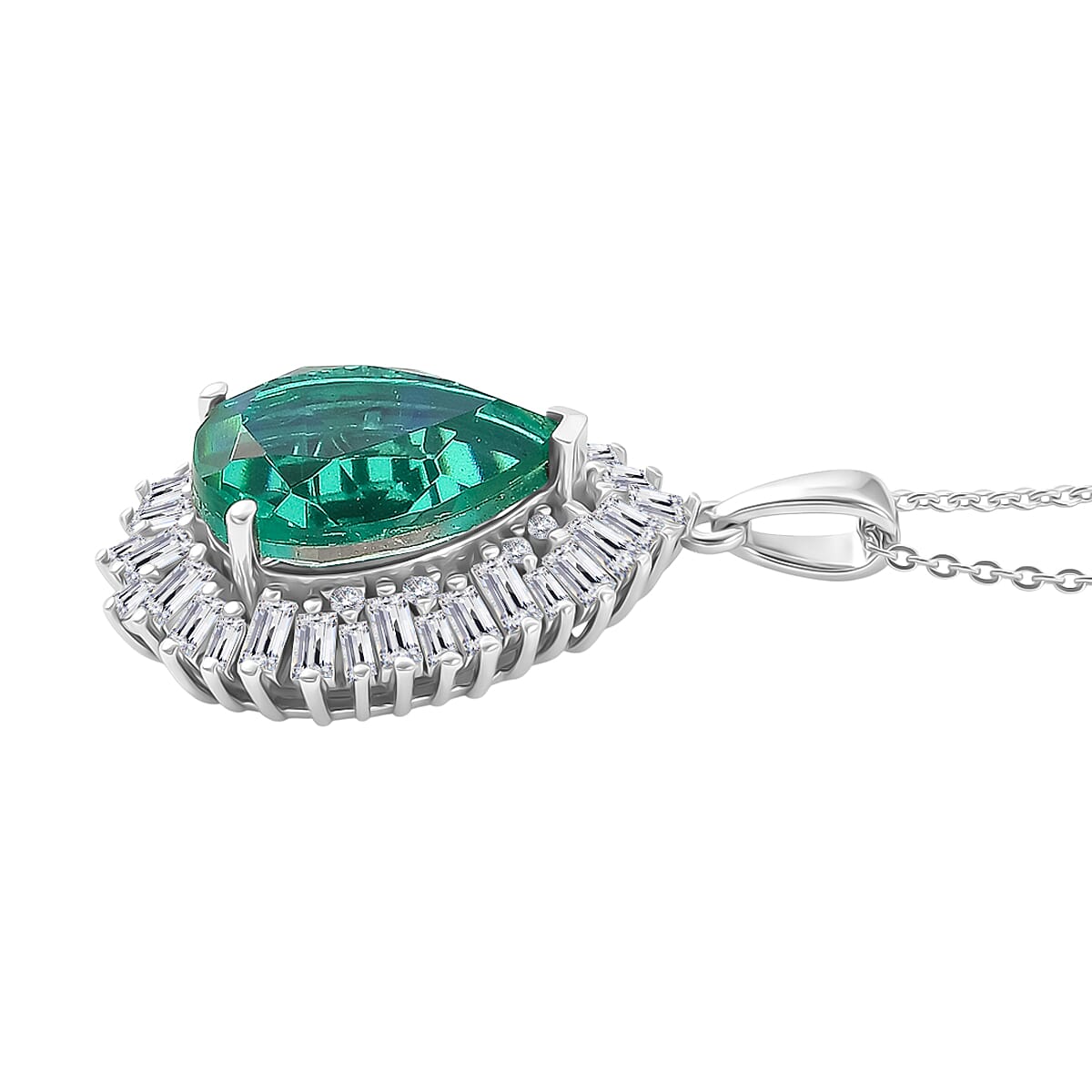 D'Joy - Peacock Triplet Quartz & Moissanite Pendant with Chain (Size 20) in Rhodium Overlay Sterling Silver 6.60 Ct.