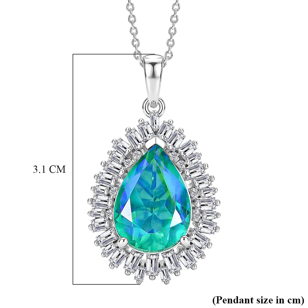 D'Joy - Peacock Triplet Quartz & Moissanite Pendant with Chain (Size 20) in Rhodium Overlay Sterling Silver 6.60 Ct.