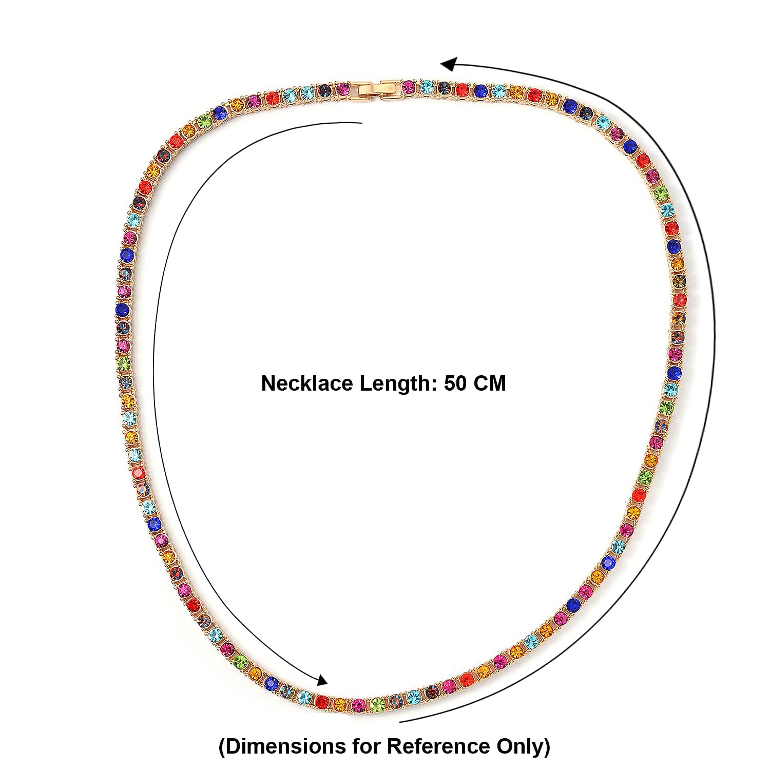 Set of 2 - Multi Color Crystal Necklace (Size - 20) & Bracelet (Size - 7) in Yellow Gold Tone