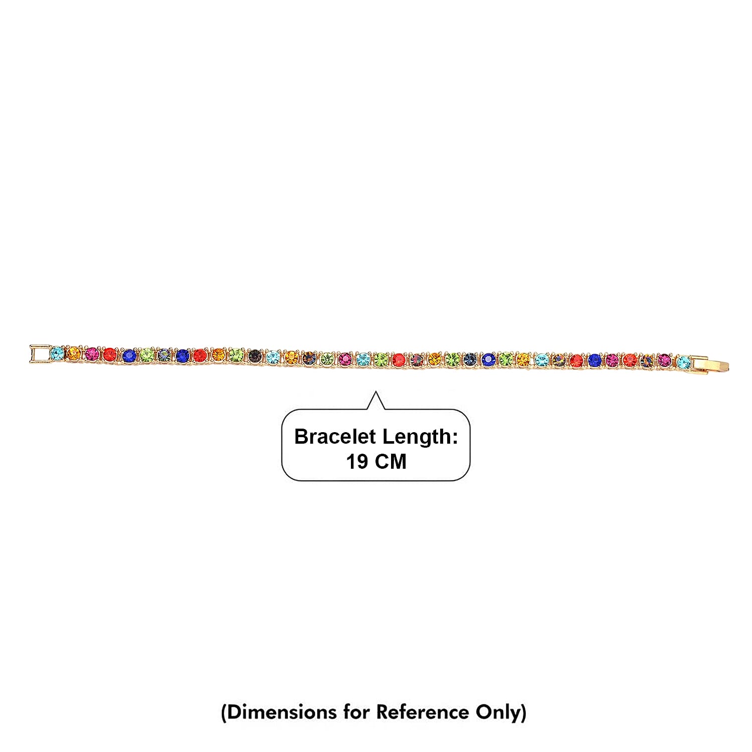 Set of 2 - Multi Color Crystal Necklace (Size - 20) & Bracelet (Size - 7) in Yellow Gold Tone