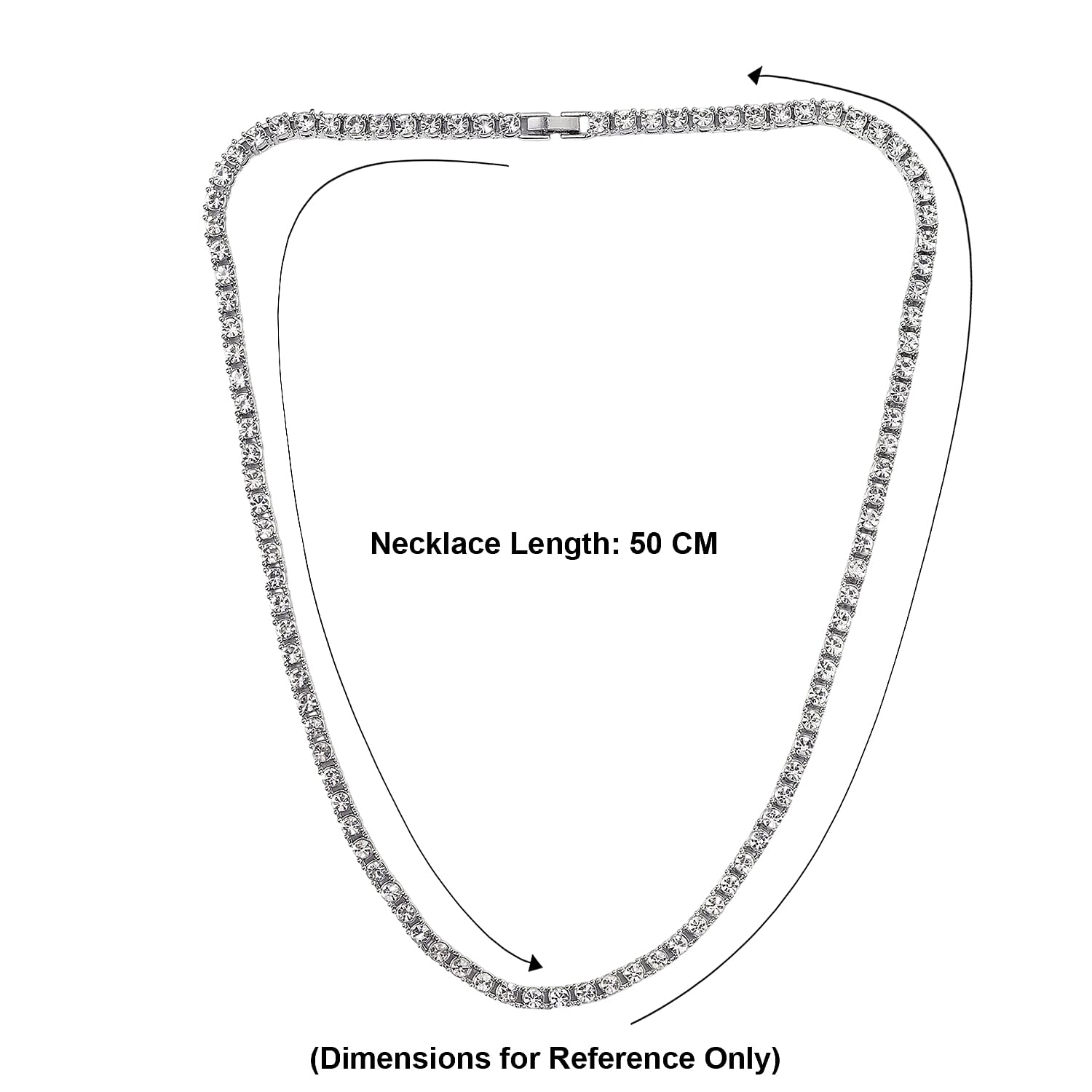 Set of 2 - White Crystal Necklace (Size - 20) & Tennis Bracelet (Size - 7.5) in Silver Tone
