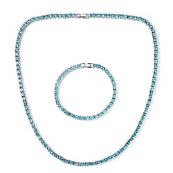 Set of 2 - Multi Color Crystal Necklace (Size - 20) & Bracelet (Size - 7) in Yellow Gold Tone