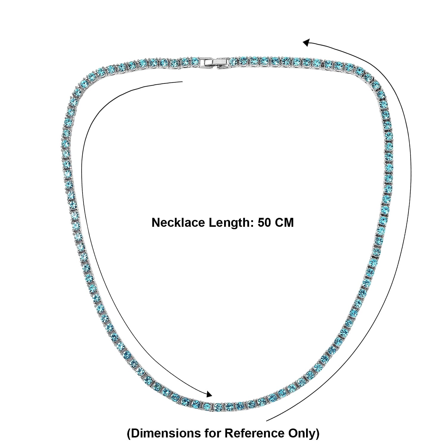 Set of 2 - Light Blue Crystal Necklace (Size - 20) & Tennis Bracelet (Size - 7.5) in Silver Tone