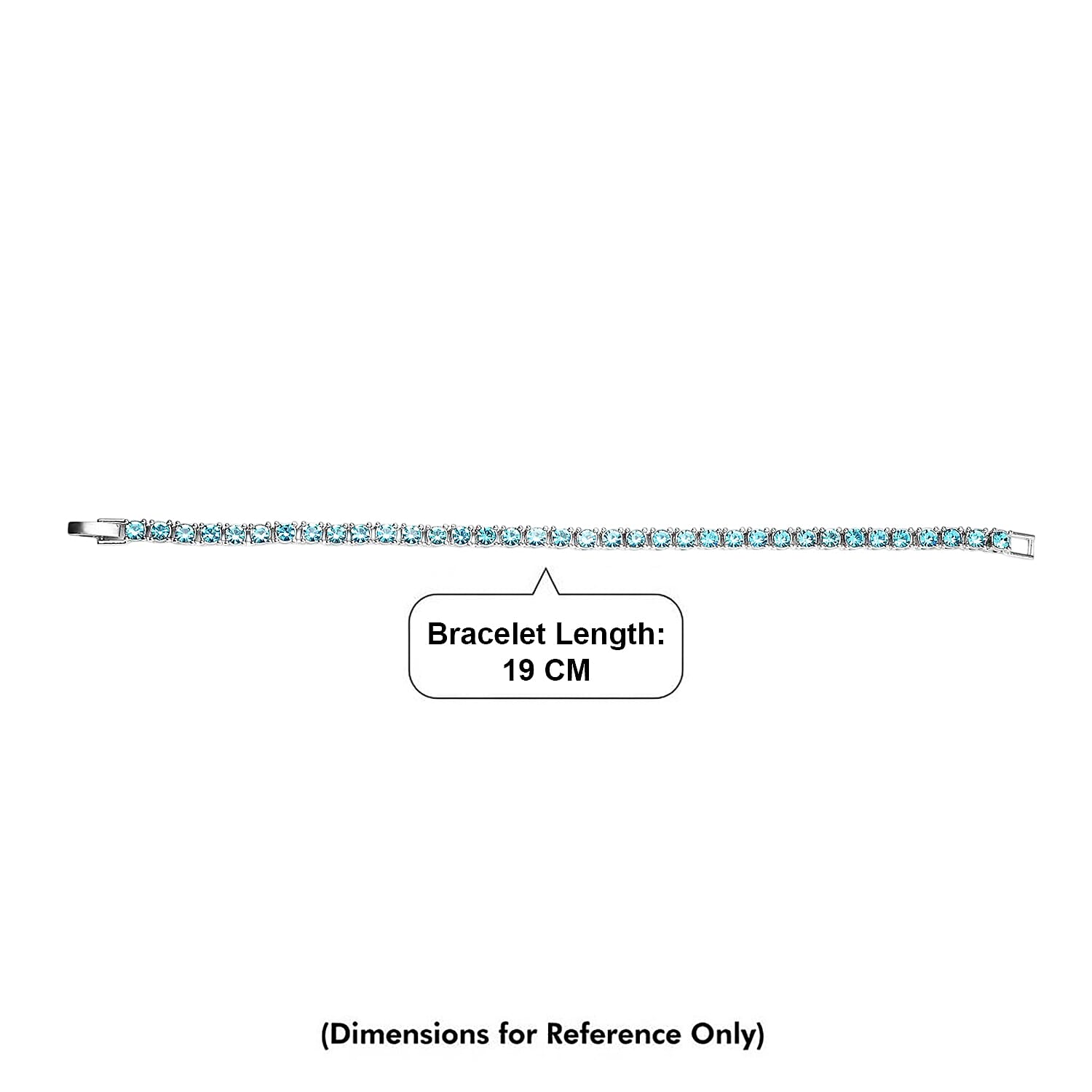 Set of 2 - Light Blue Crystal Necklace (Size - 20) & Tennis Bracelet (Size - 7.5) in Silver Tone