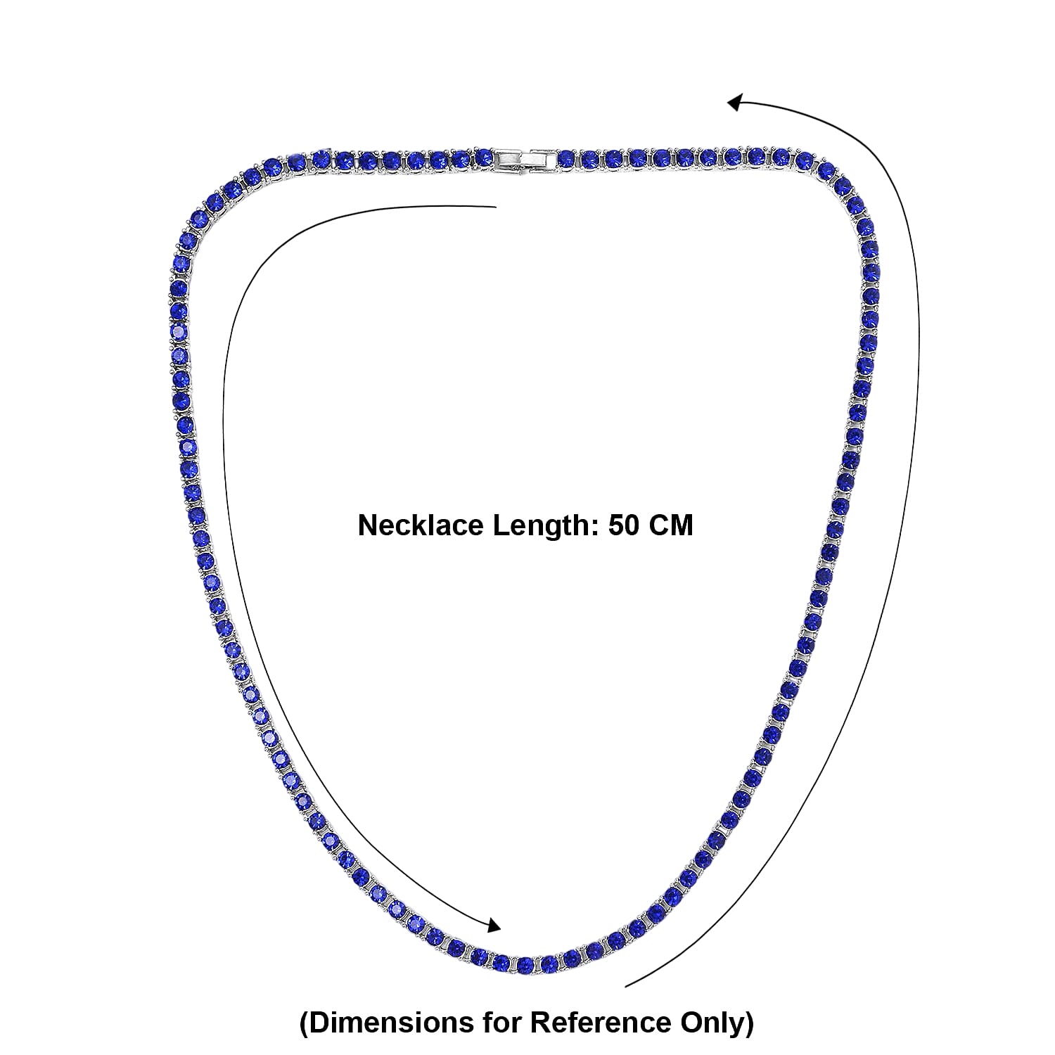 Set of 2 - Blue Crystal Necklace (Size - 20) & Tennis Bracelet (Size - 7.5) in Silver Tone