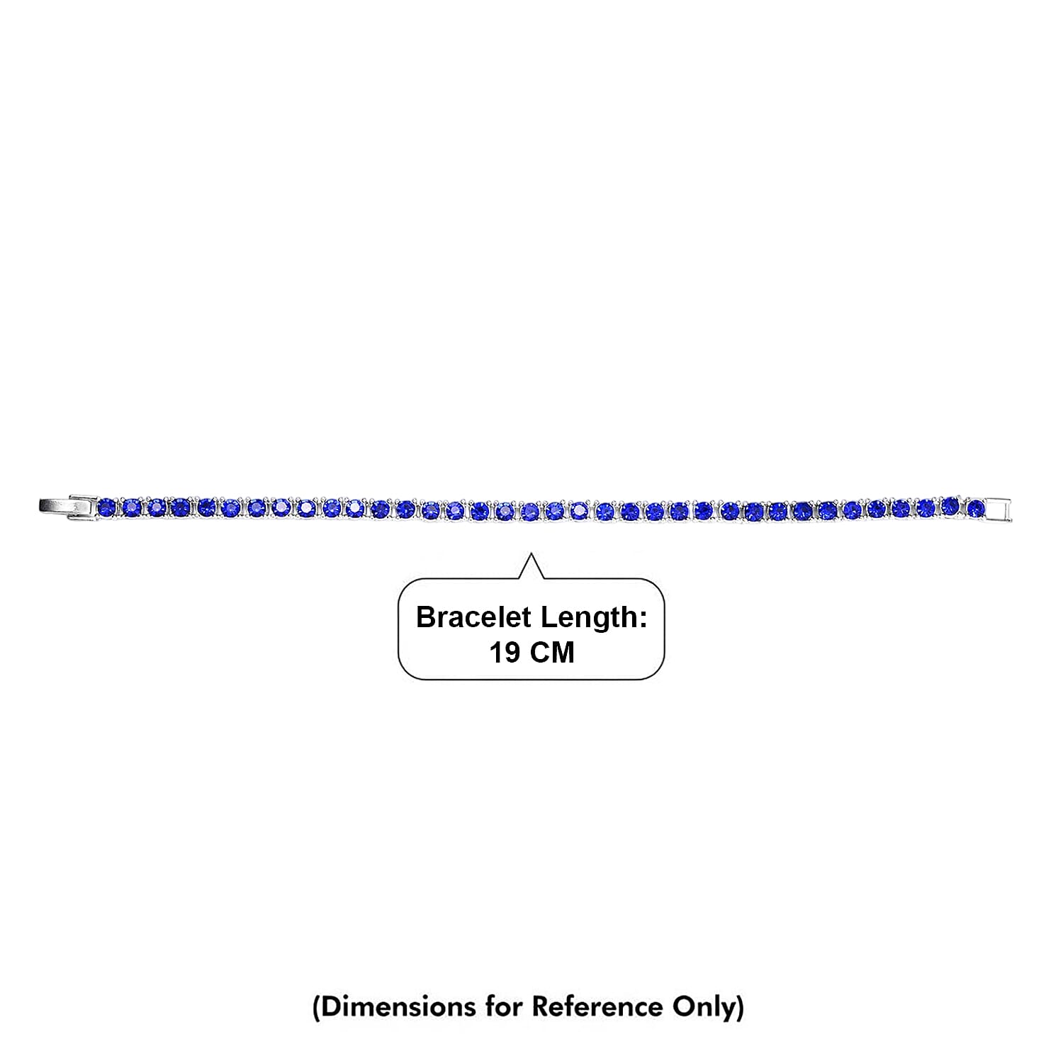 Set of 2 - Blue Crystal Necklace (Size - 20) & Tennis Bracelet (Size - 7.5) in Silver Tone