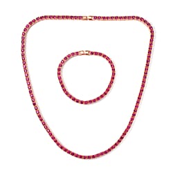 Set of 2 - Multi Color Crystal Necklace (Size - 20) & Bracelet (Size - 7) in Yellow Gold Tone