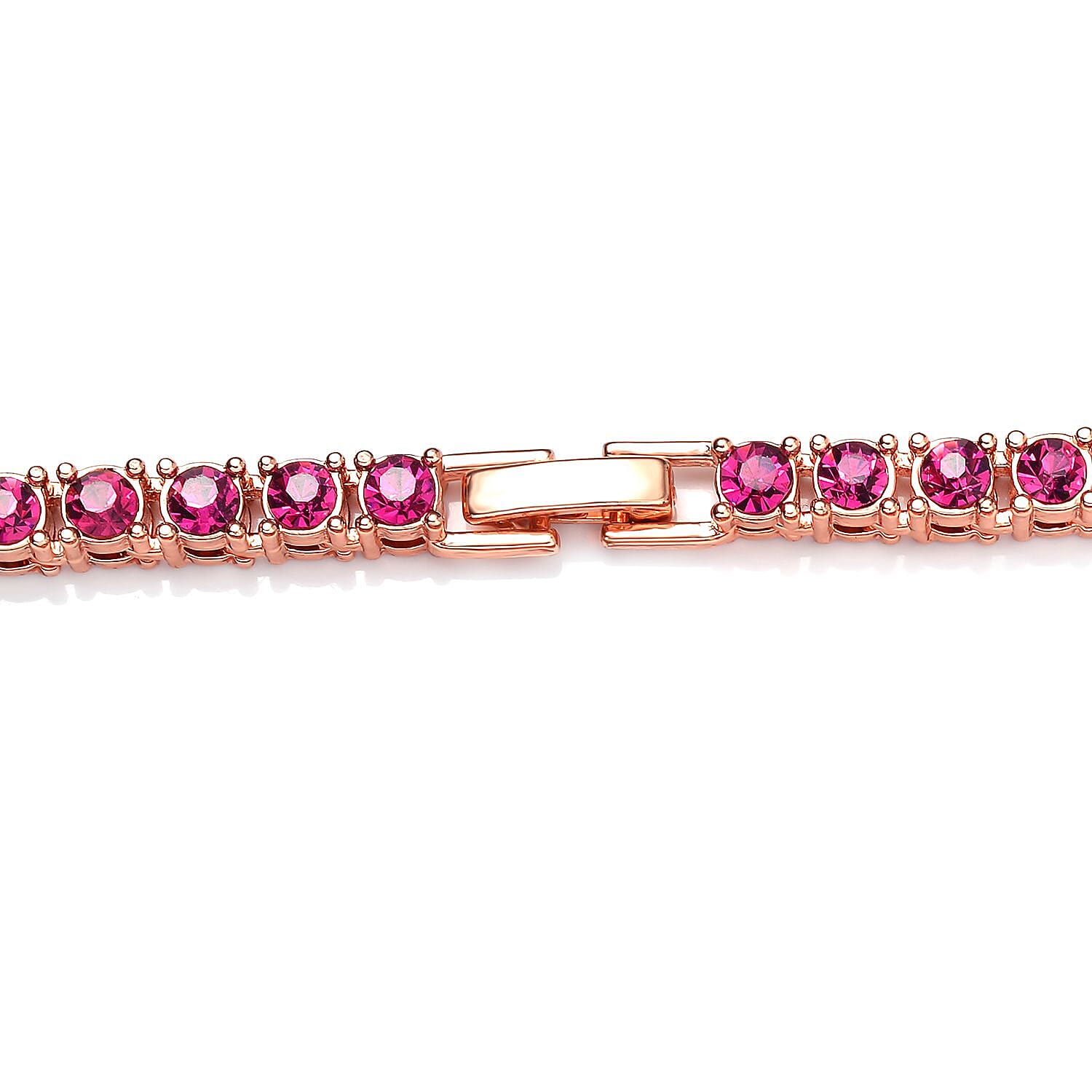 Set of 2 - Fuchsia Crystal Necklace (Size - 20) & Tennis Bracelet (Size - 7.5) in Rose Gold Tone