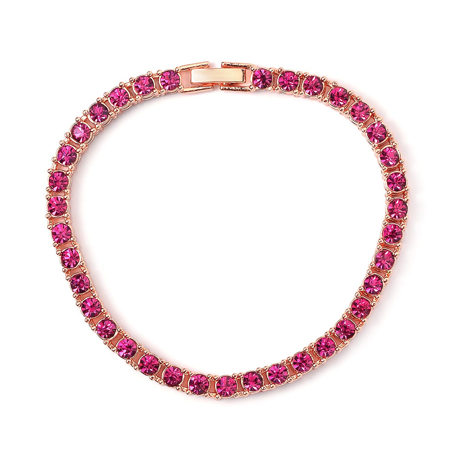Set of 2 - Fuchsia Crystal Necklace (Size - 20) & Tennis Bracelet (Size - 7.5) in Rose Gold Tone