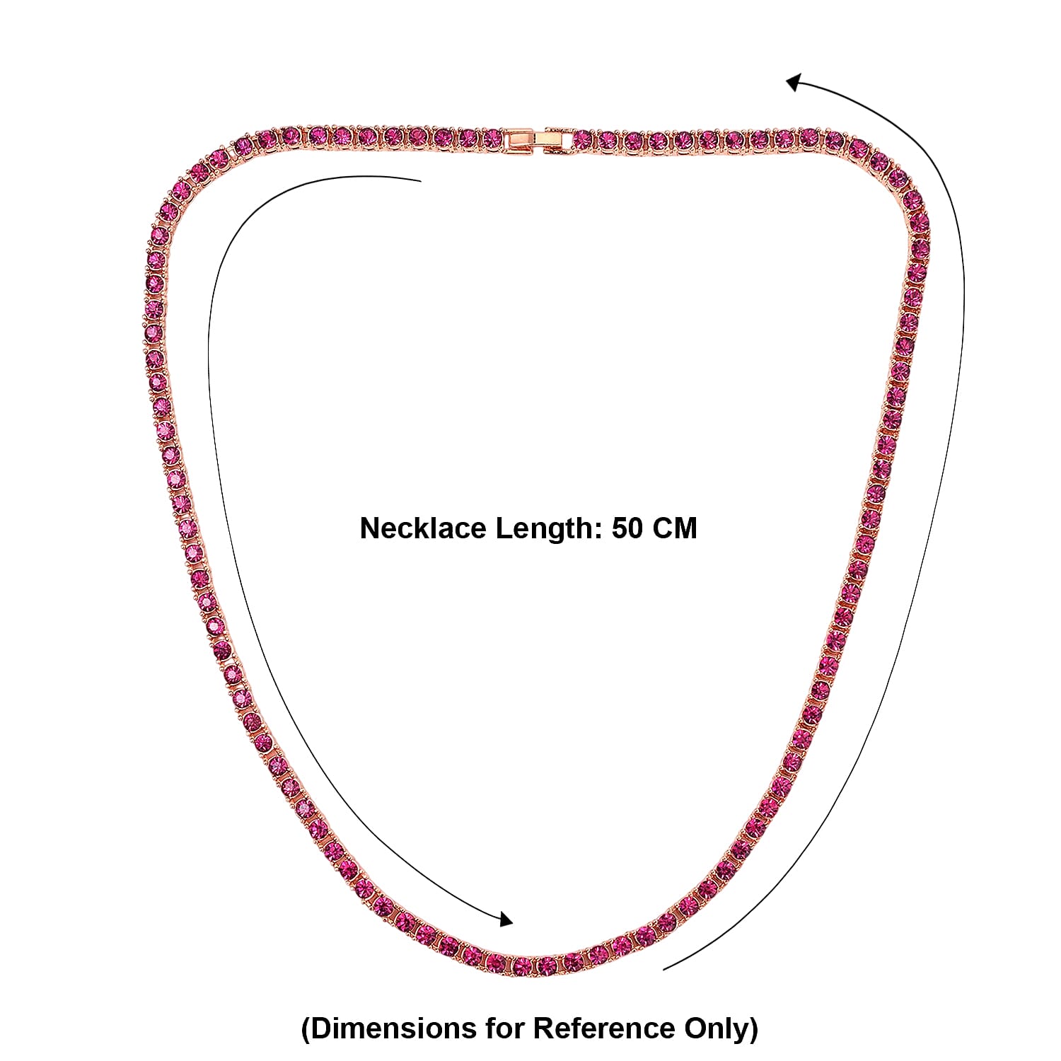 Set of 2 - Fuchsia Crystal Necklace (Size - 20) & Tennis Bracelet (Size - 7.5) in Rose Gold Tone