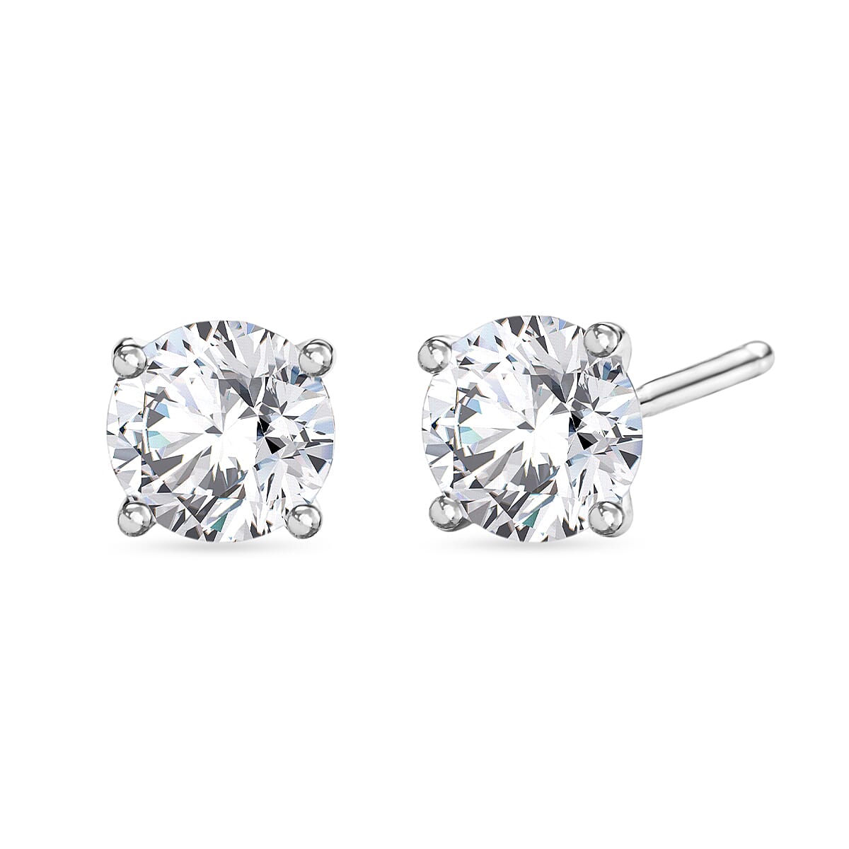 LIVE FROM JAIPUR EXLCLUSIVE - Set of 2 - D'Joy Moissanite Solitaire Stud Push Post Earring & Bracelet (Size - 7) in Rhodium Overlay Sterling Silver 22.80 Ct, Silver Wt. 10.47 Gms