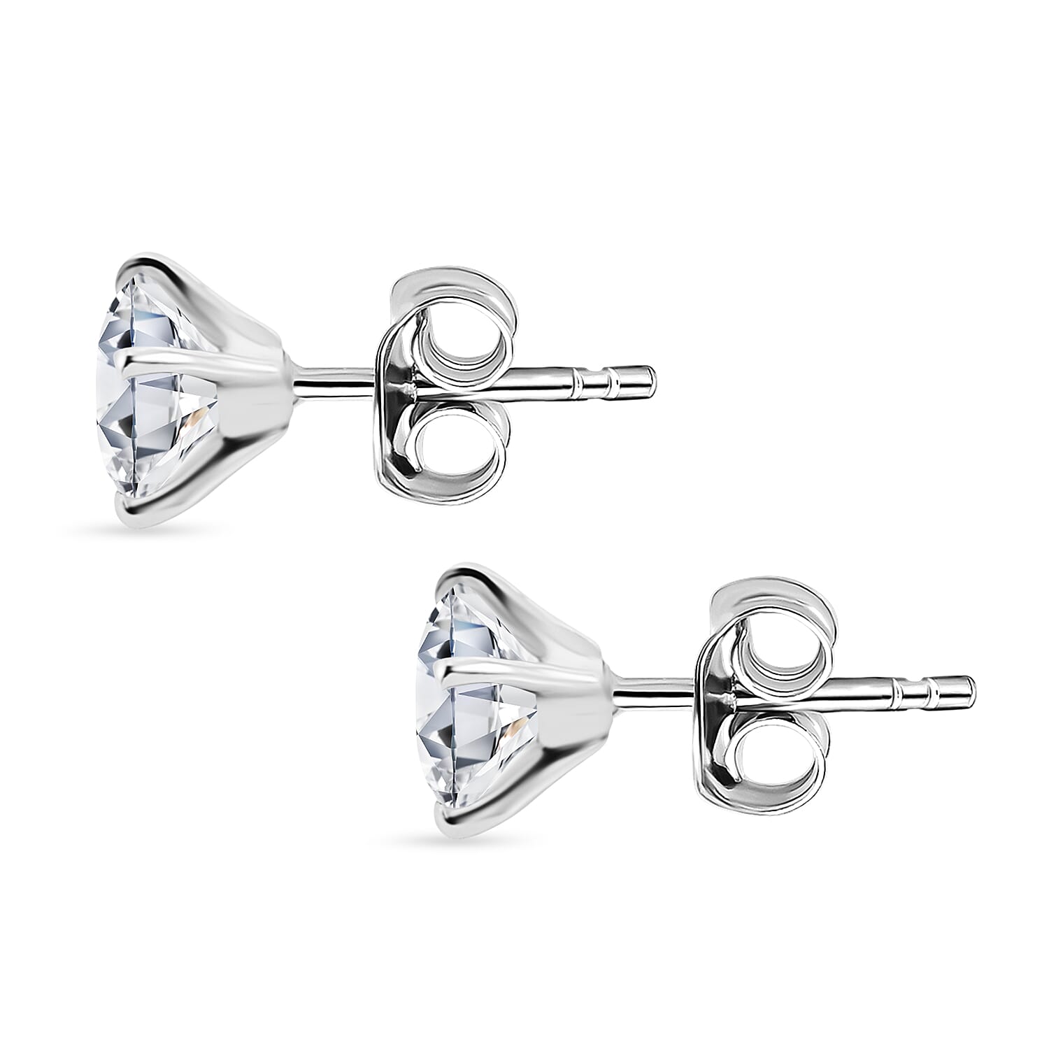 LIVE FROM JAIPUR EXLCLUSIVE - Set of 2 - D'Joy Moissanite Solitaire Stud Push Post Earring & Bracelet (Size - 7) in Rhodium Overlay Sterling Silver 22.80 Ct, Silver Wt. 10.47 Gms