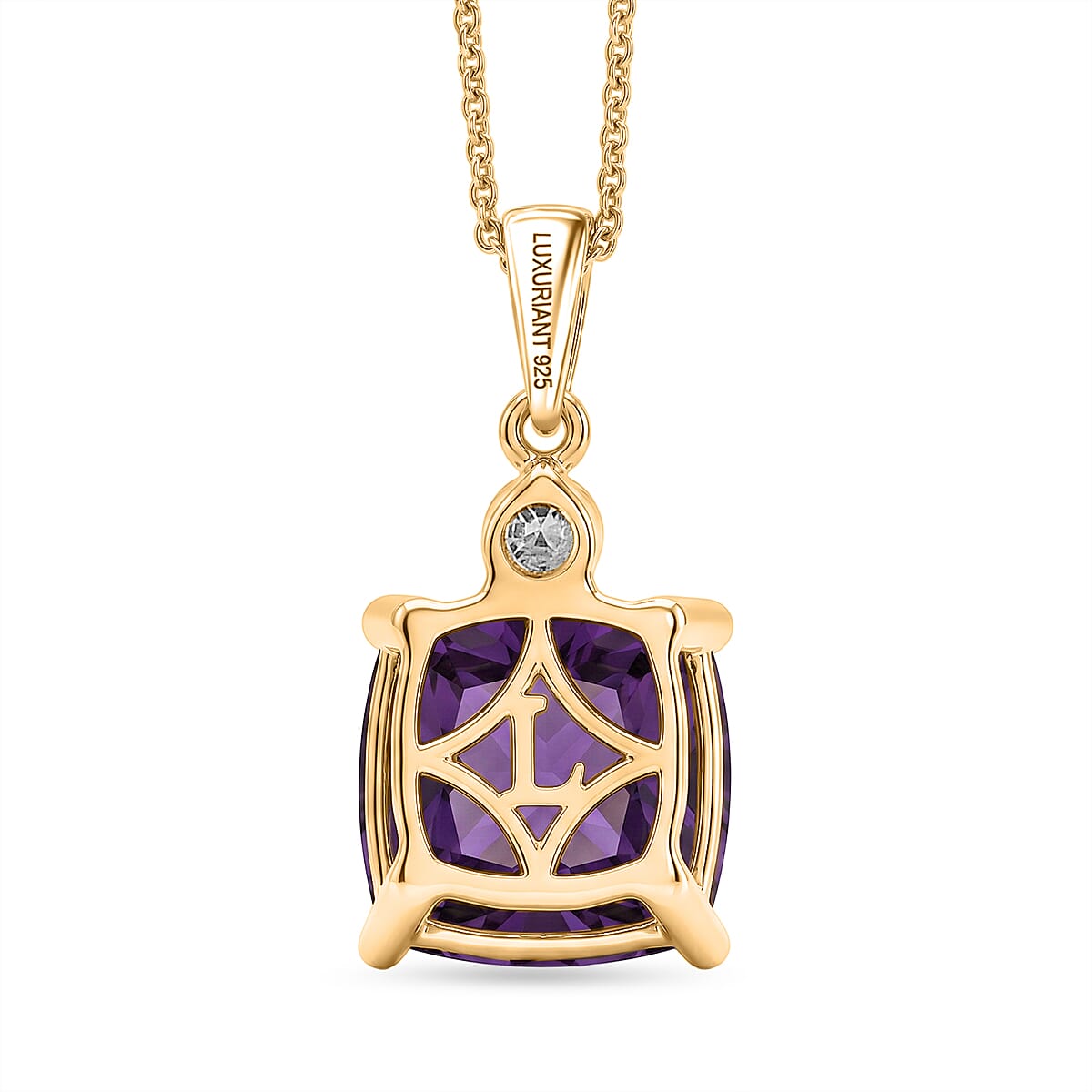Luxuriant - AAA African Amethyst & Lab Grown Diamond (SI-G-H) Pendant with Chain (Size 20) in 18K Vermeil Yellow Gold Plated Sterling Silver 5.12 Ct.