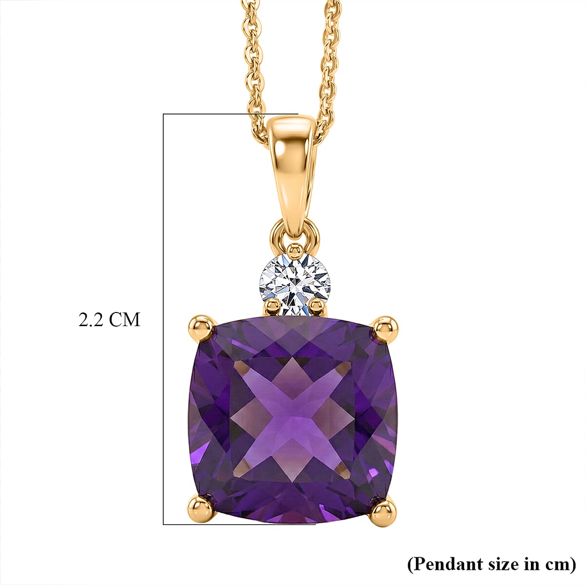 Luxuriant - AAA African Amethyst & Lab Grown Diamond (SI-G-H) Pendant with Chain (Size 20) in 18K Vermeil Yellow Gold Plated Sterling Silver 5.12 Ct.